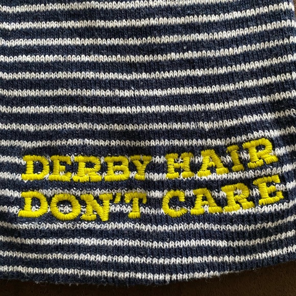 Winter hat, one size blue and white stripe with yellow embroidery - Picture 2 of 3